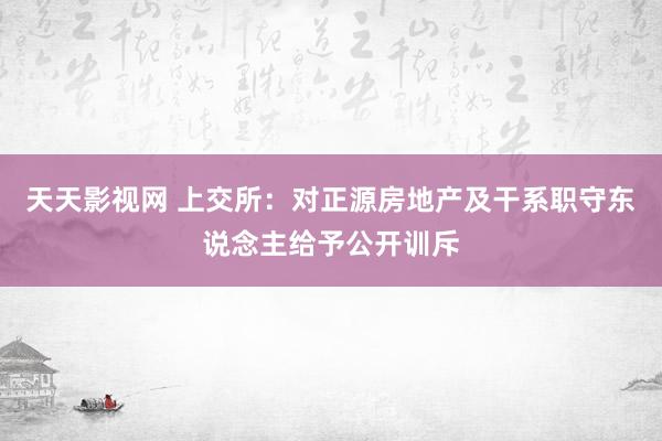 天天影视网 上交所：对正源房地产及干系职守东说念主给予公开训斥