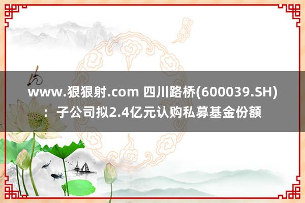 www.狠狠射.com 四川路桥(600039.SH)：子公司拟2.4亿元认购私募基金份额