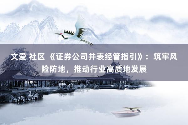 文爱 社区 《证券公司并表经管指引》：筑牢风险防地，推动行业高质地发展