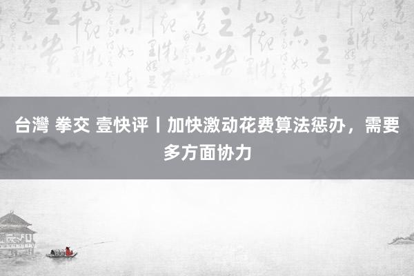 台灣 拳交 壹快评丨加快激动花费算法惩办，需要多方面协力